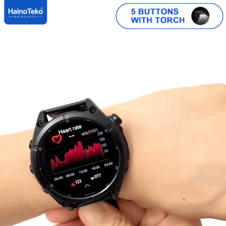 HainoTeko RW-61 -SmartWatch AMOLED avec Lampe Torche,Appels Bluetooth & 3 Bracelets