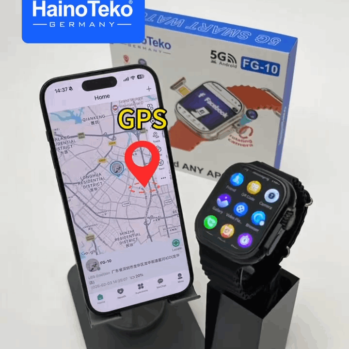 HainoTeko FG-10 – Smartwatch Android 5G avec Écran AMOLED 2,2", Carte SIM, GPS, Wi-Fi & Caméra Rotative 12 MP