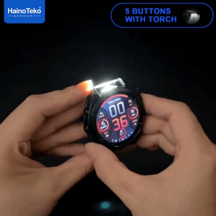 HainoTeko RW-61 -SmartWatch AMOLED avec Lampe Torche,Appels Bluetooth & 3 Bracelets