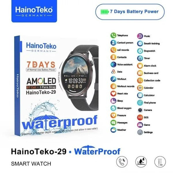 HainoTeko-29 Waterproof – Smart Watch Ultra Fine AMOLED 1.43” avec  7j d’Autonomie