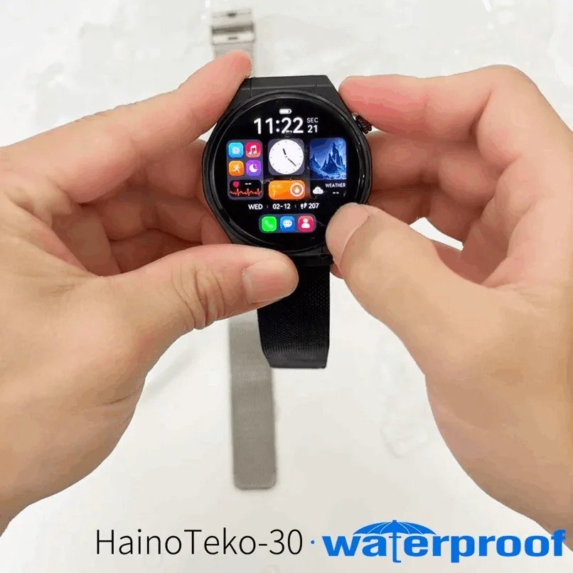 HainoTeko-30 Waterproof Smartwatch AMOLED 1.43” HD Fine – Bluetooth Calling avec Autonomie 7J et 3 Bracelets Inclus