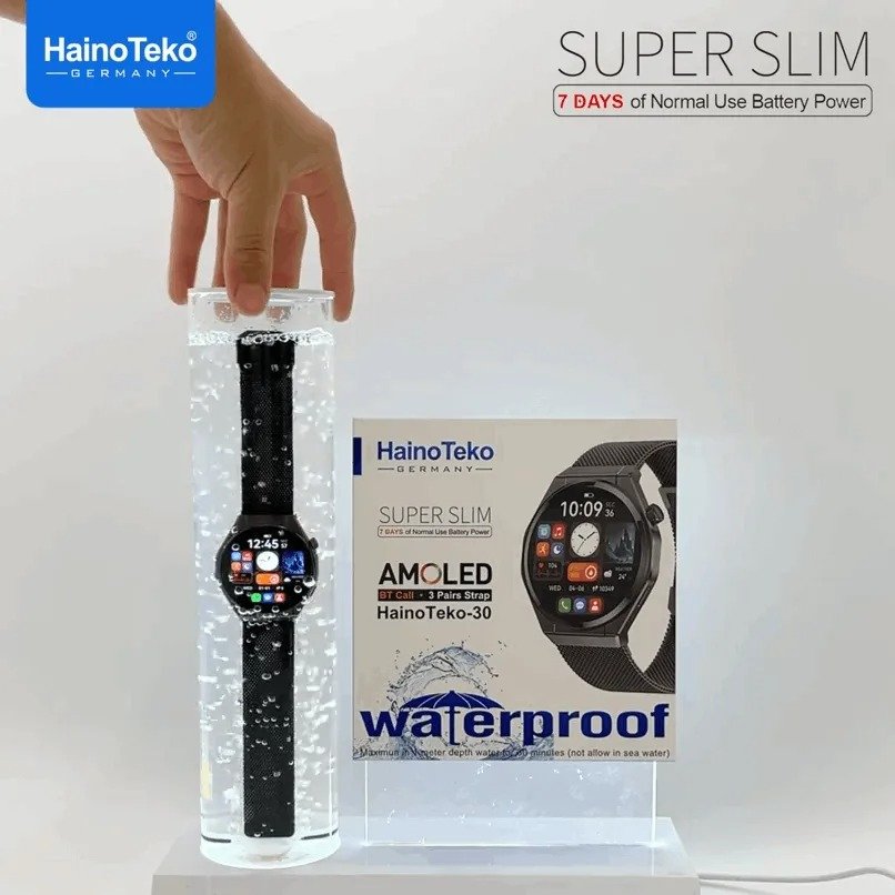 HainoTeko-30 Waterproof Smartwatch AMOLED 1.43” HD Fine – Bluetooth Calling avec Autonomie 7J et 3 Bracelets Inclus
