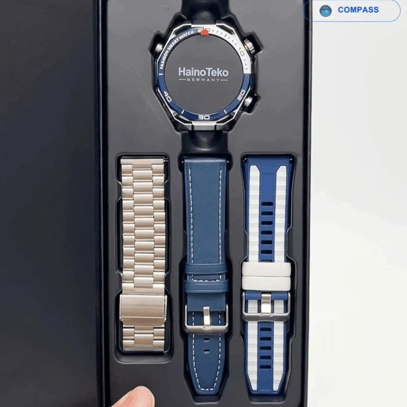 HainoTeko RW-81 Smartwatch AMOLED IPS 1.53” Waterproof – Bluetooth Calling, Lampe Torche et 3 Bracelets Inclus