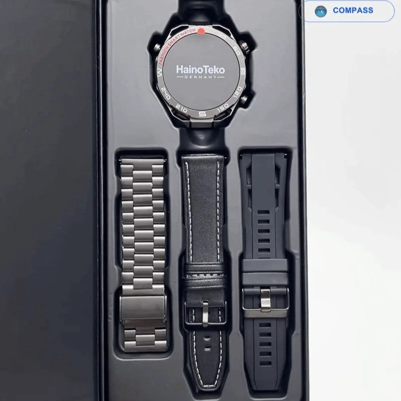 HainoTeko RW-81 Smartwatch AMOLED IPS 1.53” Waterproof – Bluetooth Calling, Lampe Torche et 3 Bracelets Inclus