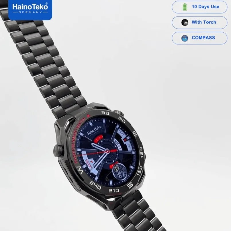 HainoTeko RW-81 Smartwatch AMOLED IPS 1.53” Waterproof – Bluetooth Calling, Lampe Torche et 3 Bracelets Inclus