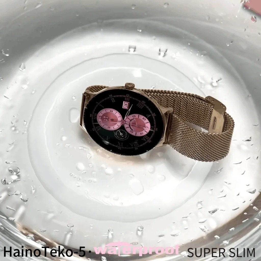 HainoTeko-5 Golden Edition Smartwatch AMOLED Femme –  Waterproof avec 3 Bracelets Inclus