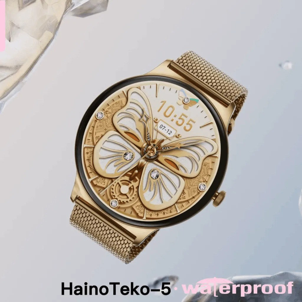 HainoTeko-5 Golden Edition Smartwatch AMOLED Femme –  Waterproof avec 3 Bracelets Inclus
