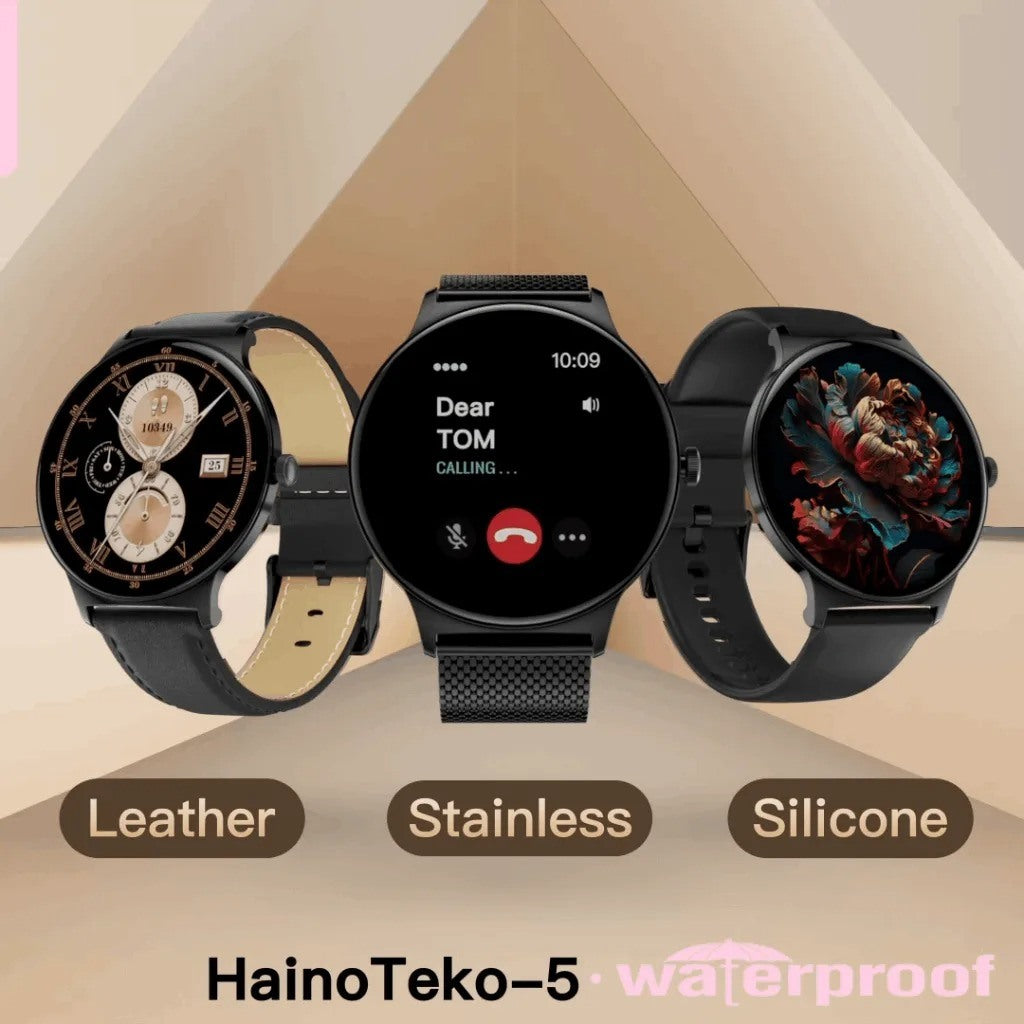 HainoTeko-5 Golden Edition Smartwatch AMOLED Femme –  Waterproof avec 3 Bracelets Inclus