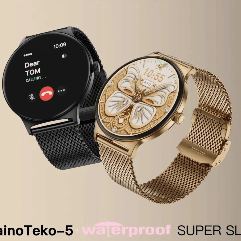 HainoTeko-5 Golden Edition Smartwatch AMOLED Femme –  Waterproof avec 3 Bracelets Inclus