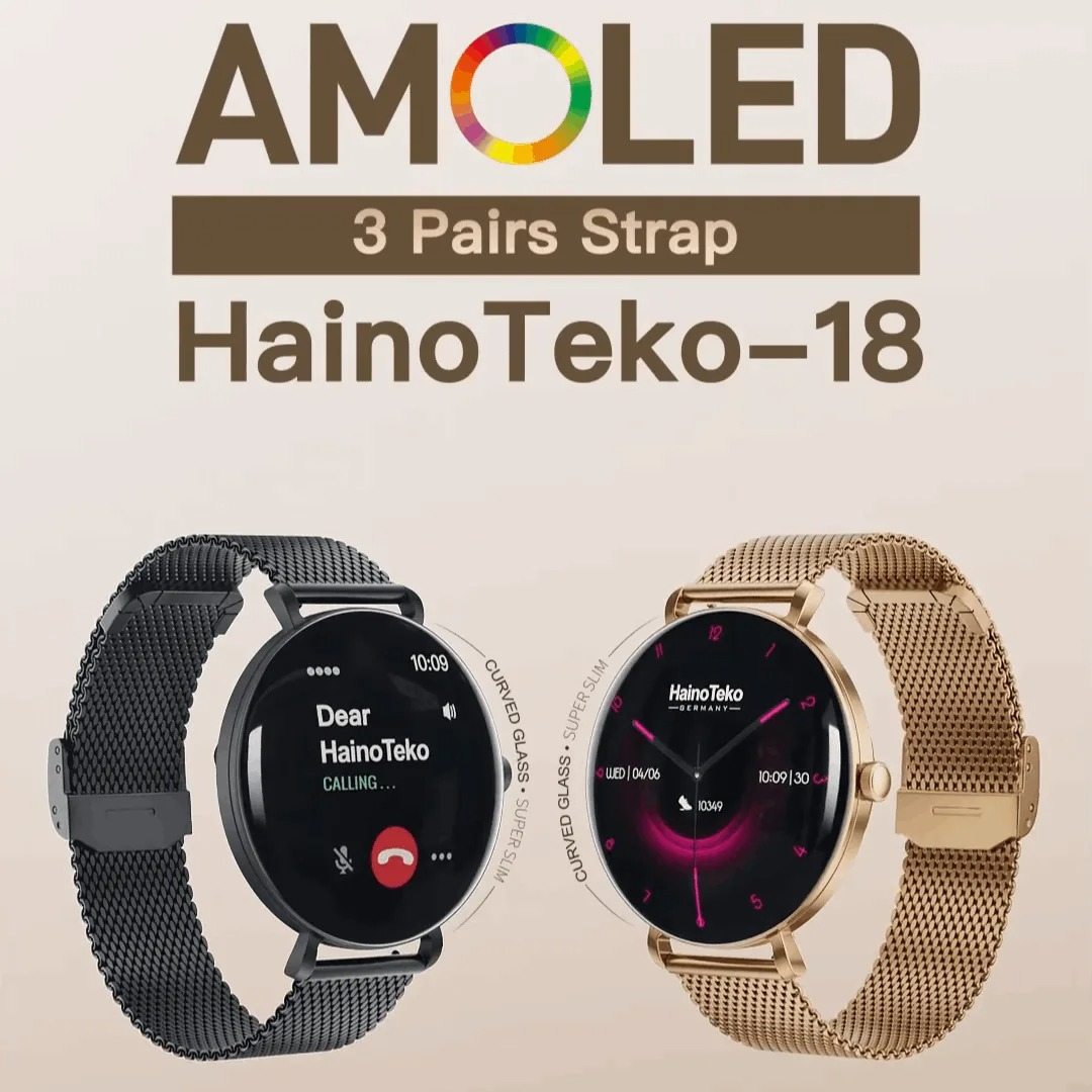HainoTeko-18 Waterproof- Smartwatch Femme AMOLED HD avec 3 Bracelets Inclus – Autonomie 7 Jours