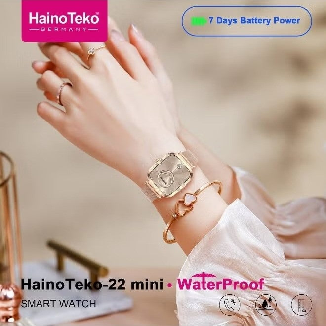 HainoTeko-22 Mini- Smartwatch AMOLED  Waterproof pour Femme – Gold avec  3 Bracelets Inclus