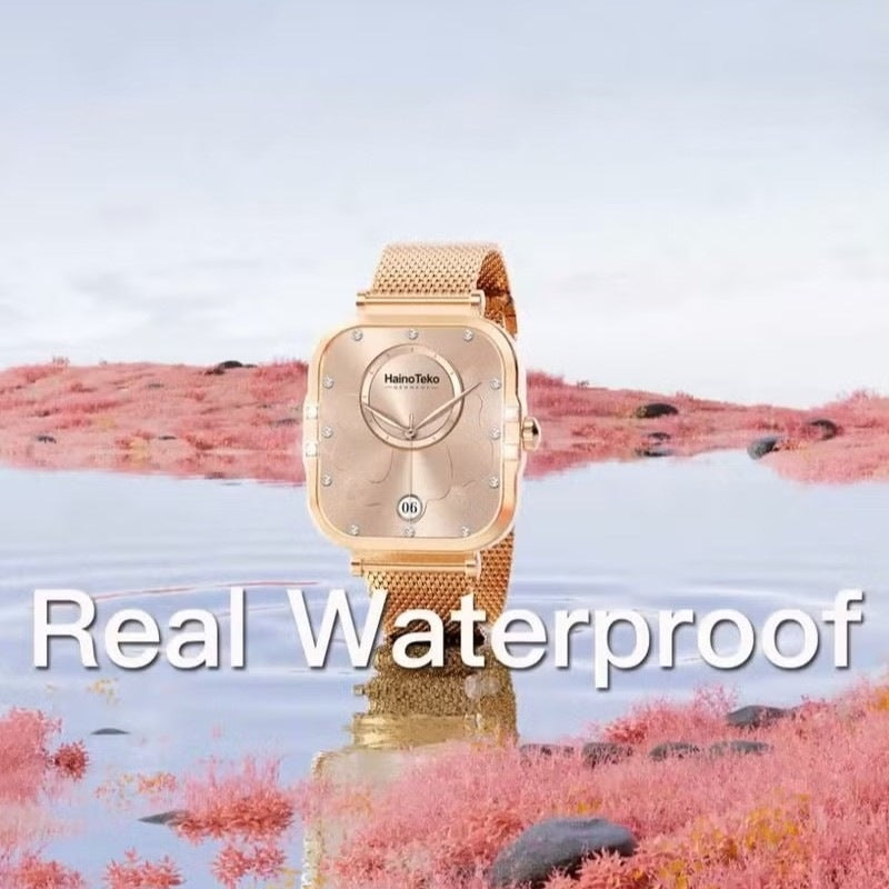 HainoTeko-22 Mini- Smartwatch AMOLED  Waterproof pour Femme – Gold avec  3 Bracelets Inclus