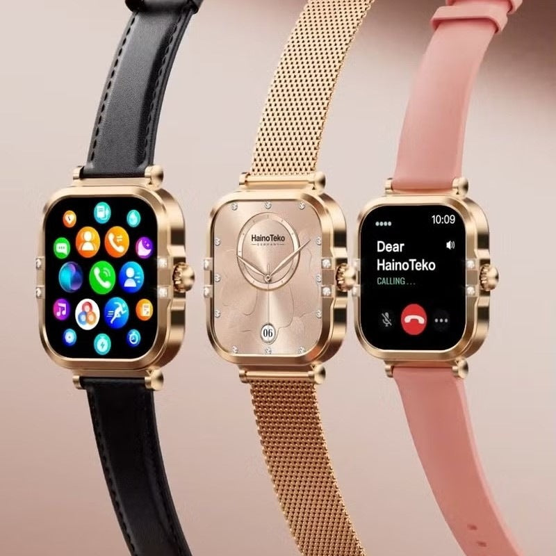 HainoTeko-22 Mini- Smartwatch AMOLED  Waterproof pour Femme – Gold avec  3 Bracelets Inclus