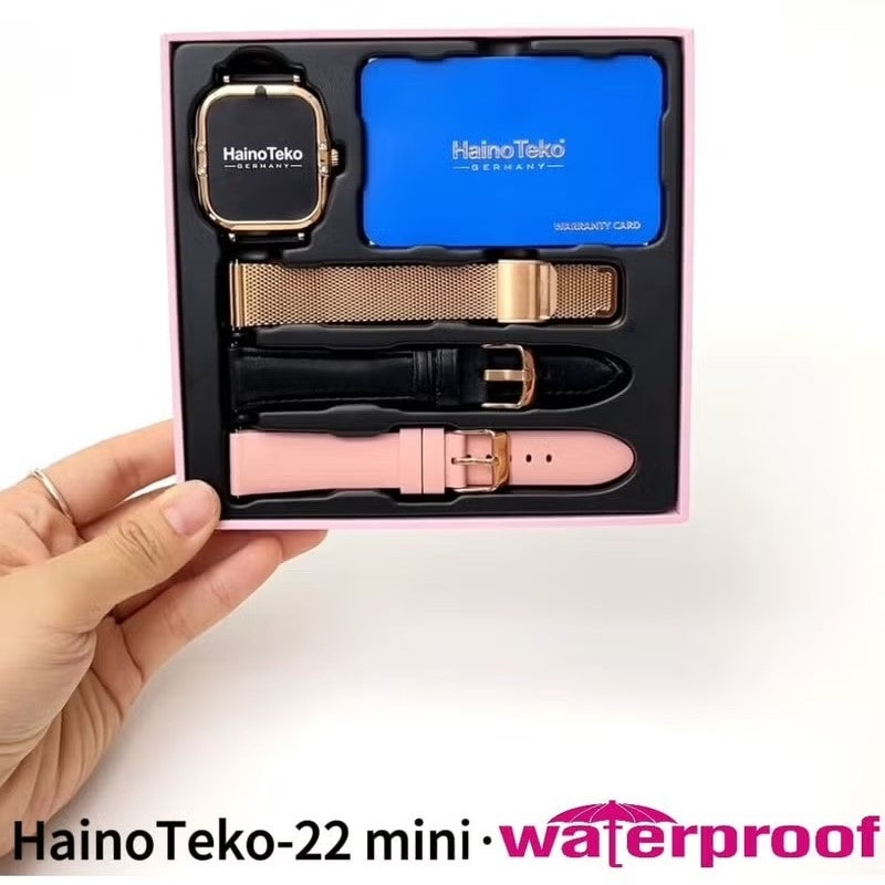 HainoTeko-22 Mini- Smartwatch AMOLED  Waterproof pour Femme – Gold avec  3 Bracelets Inclus