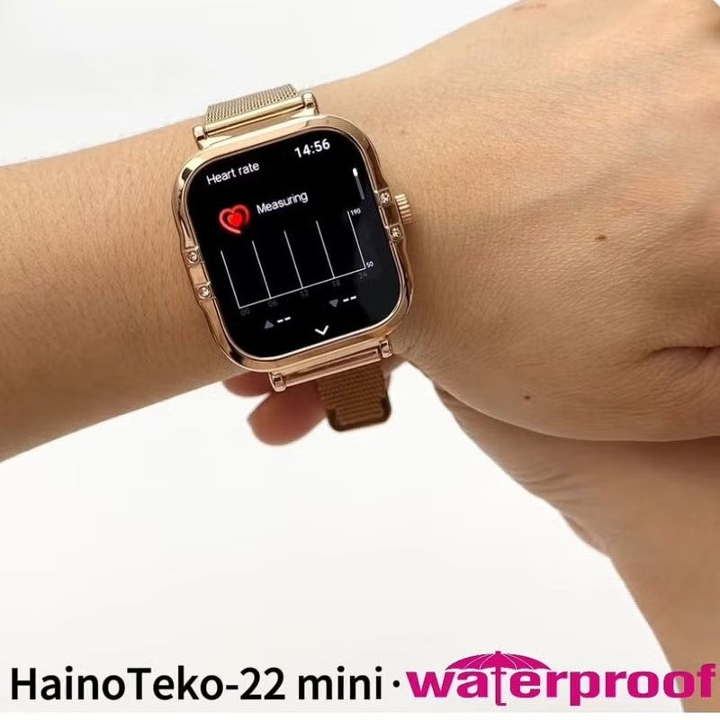HainoTeko-22 Mini- Smartwatch AMOLED  Waterproof pour Femme – Gold avec  3 Bracelets Inclus