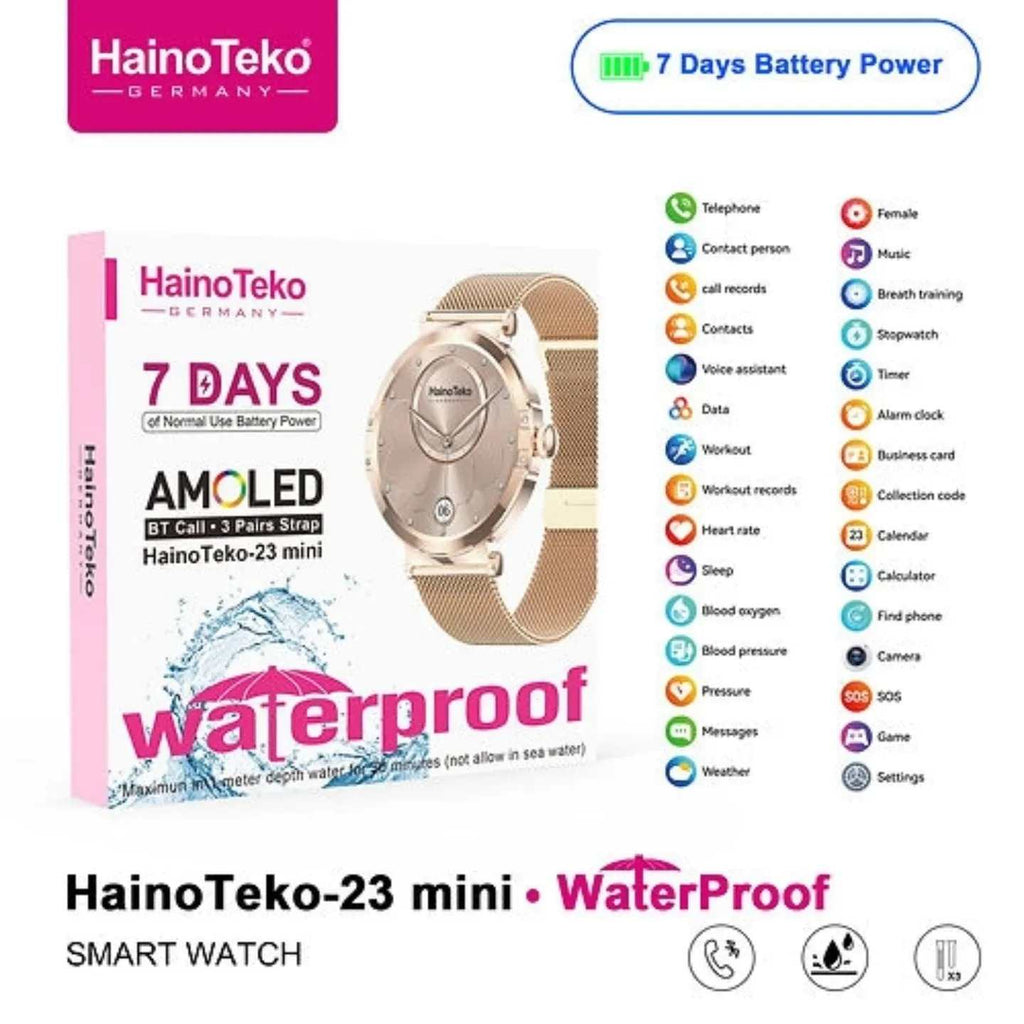 HainoTeko-23 Mini -Smartwatch Femme Gold – Waterproof avec  3 Bracelets Inclus