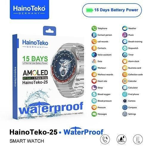 HainoTeko-25 - Smartwatch AMOLED – Boussole Intégrée, Waterproof et 15 Jours d’Autonomie
