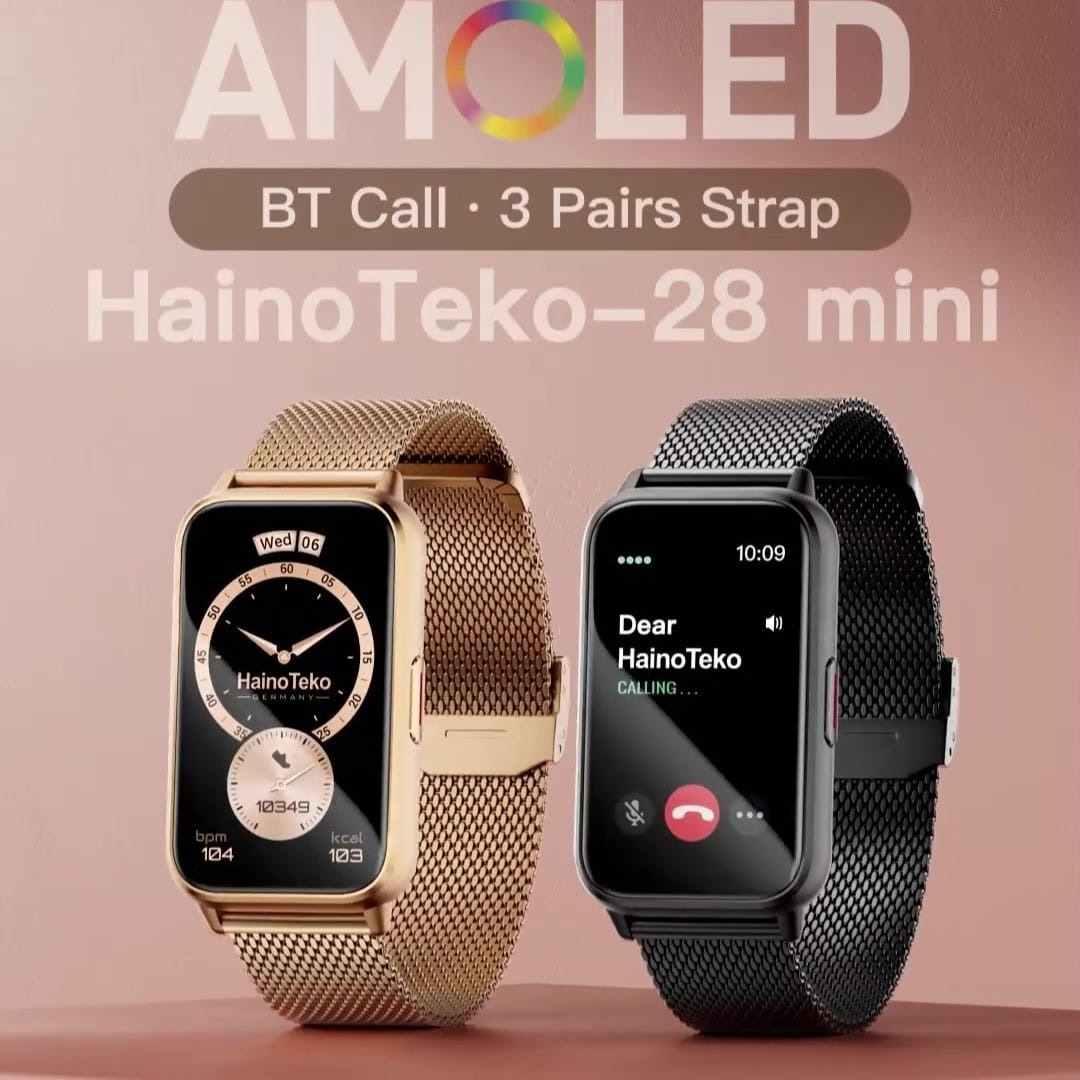 HainoTeko-28 Mini-Smartwatch avec Ecran  AMOLED pour Femme et 3 Bracelets Inclus