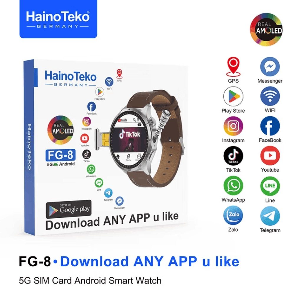 HainoTeko FG-8 5G – Smartwatch Android avec Écran AMOLED 1,43" & Caméra Rotative 360°