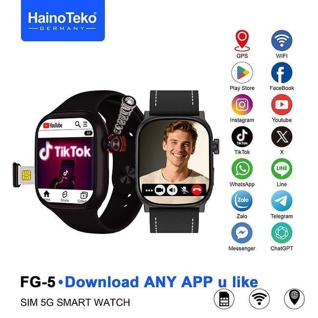 HainoTeko FG-5 – Smartwatch 5G Android avec SIM, Caméra Rotative & Design Série 10