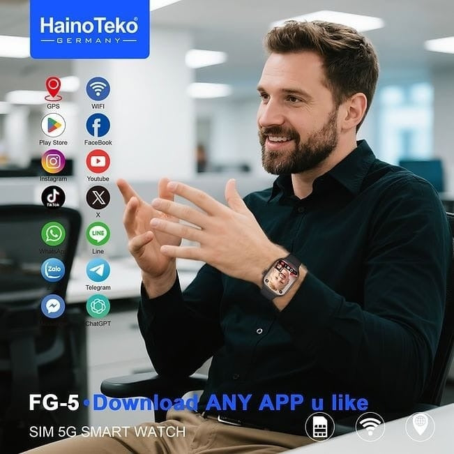 HainoTeko FG-5 – Smartwatch 5G Android avec SIM, Caméra Rotative & Design Série 10