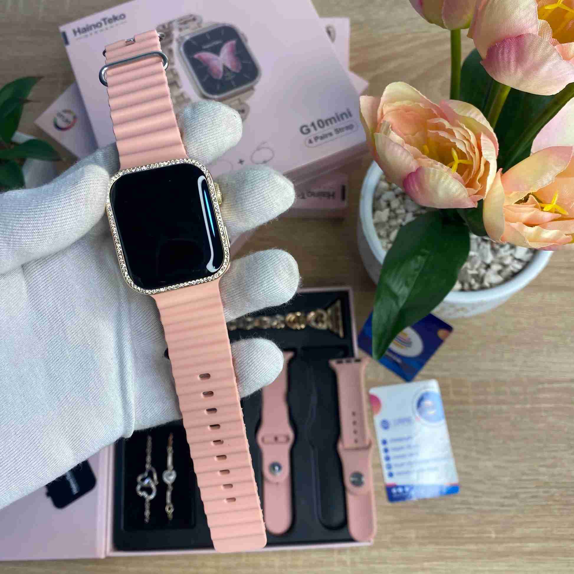 HainoTeko G10 Mini – Smart Watch Féminine AMOLED avec 4 Bracelets