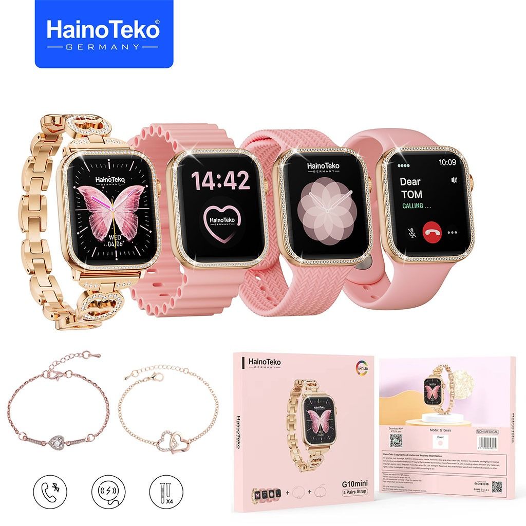HainoTeko G10 Mini – Smart Watch Féminine AMOLED avec 4 Bracelets
