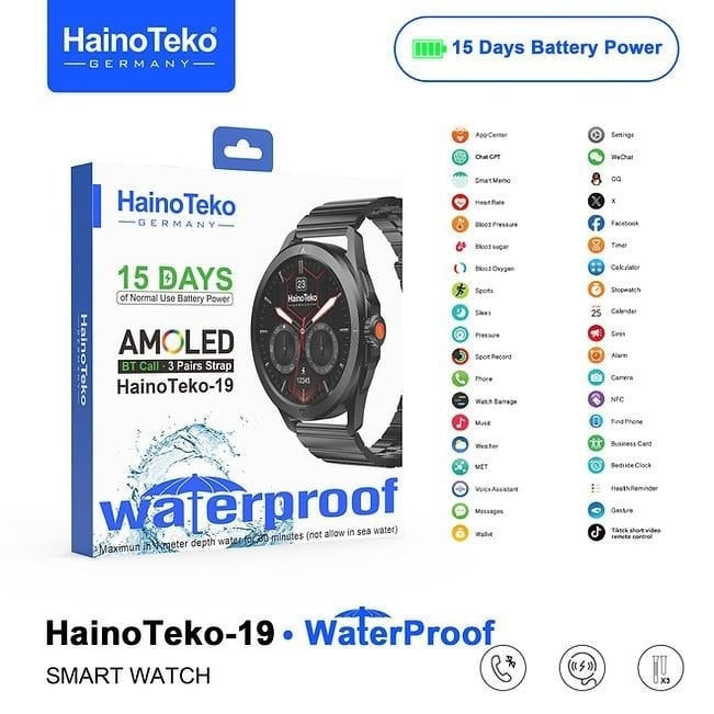 HainoTeko-19 Waterproof – Smart Watch AMOLED avec 15 Jours d’Autonomie