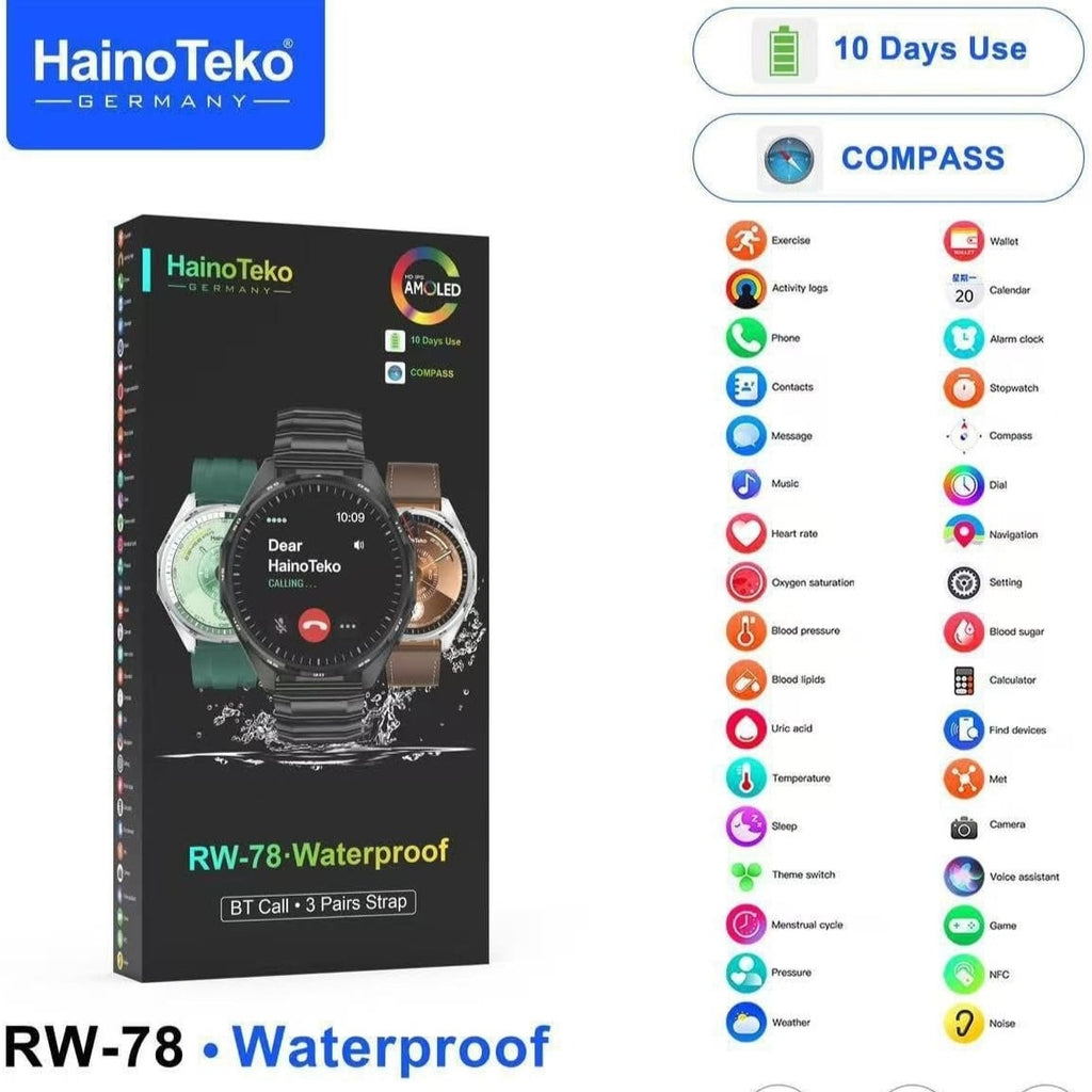 HainoTeko RW-78 Waterproof – Smart Watch Étanche avec NFC & 10 Jours d’Autonomie