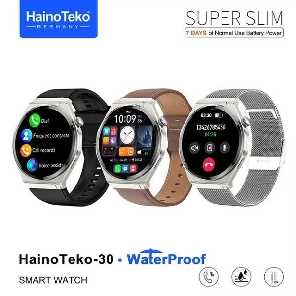 HainoTeko-30 Waterproof Smartwatch AMOLED 1.43” HD Fine – Bluetooth Calling avec Autonomie 7J et 3 Bracelets Inclus