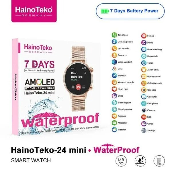 HainoTeko-24 Mini AMOLED Smartwatch Femme – Waterproof, 20+ Modes Sportifs & 3 Bracelets Inclus