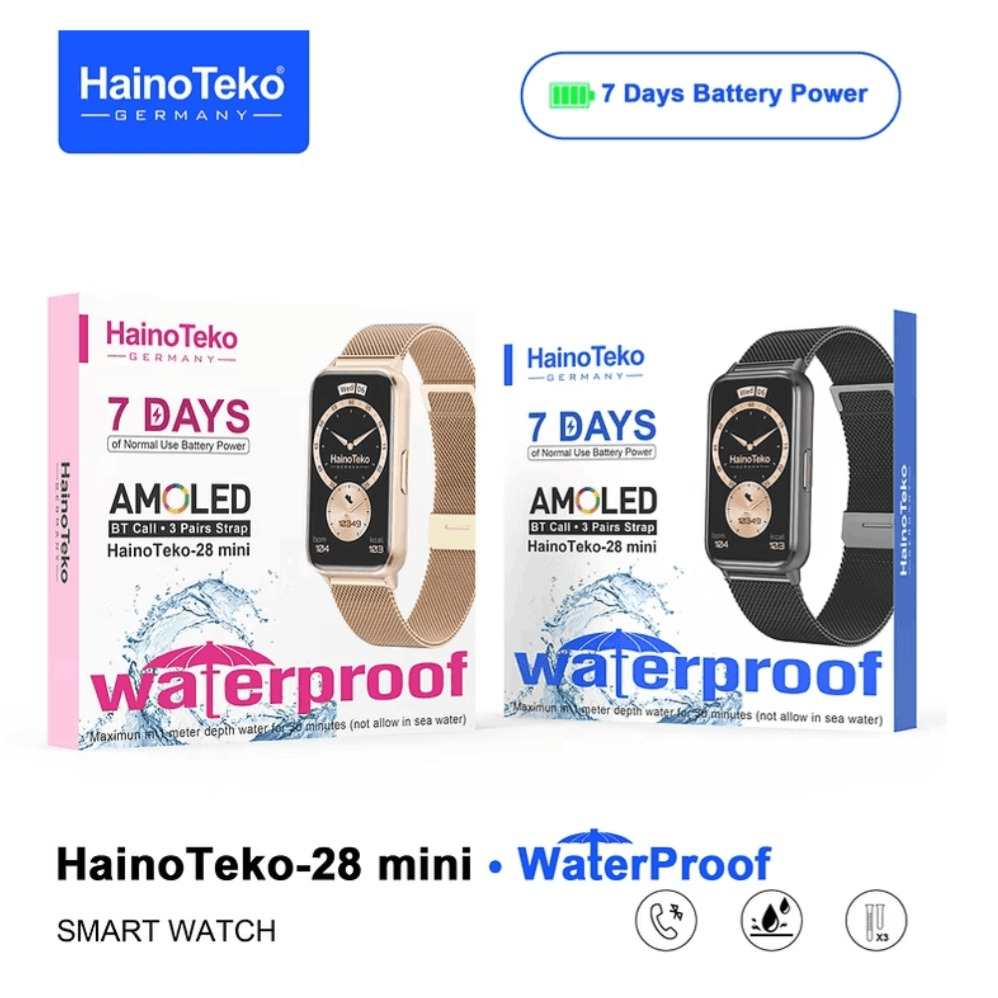HainoTeko-28 Mini-Smartwatch avec Ecran  AMOLED pour Femme et 3 Bracelets Inclus