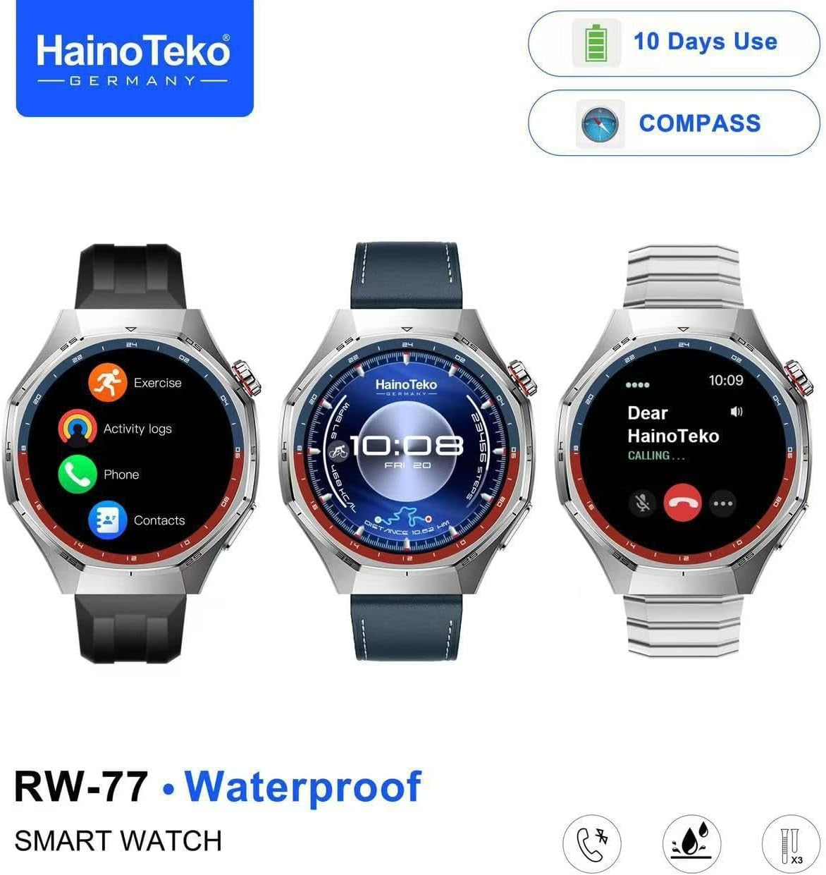HainoTeko RW-77 Waterproof – Smart Watch Premium avec Appels Bluetooth & 10 Jours d’Autonomie